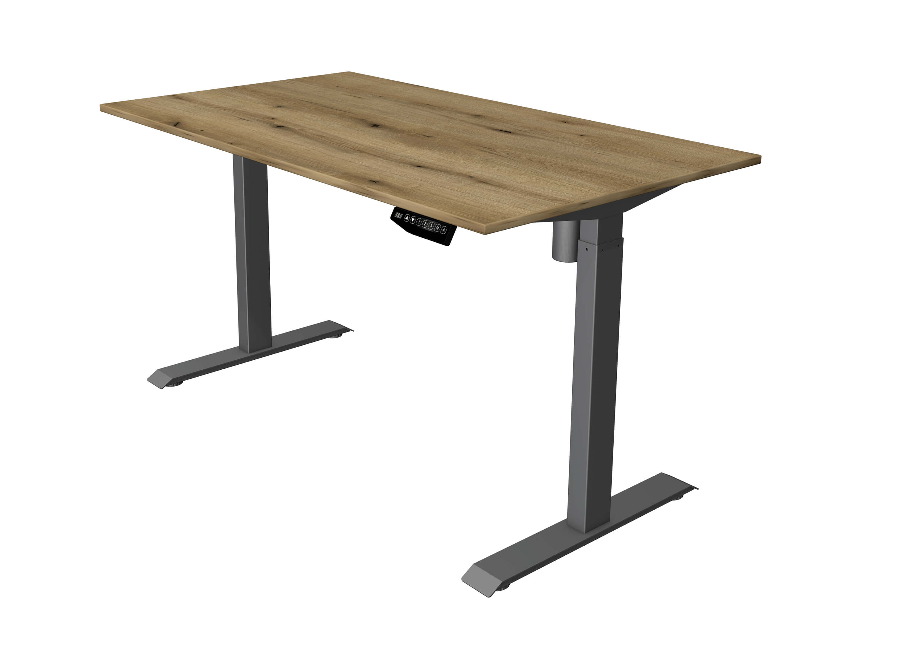 Höhenverstellbarer Schreibtisch Move 1 140x80 mit Tischplatte in eiche und Schreibtischgestell in softschwarz