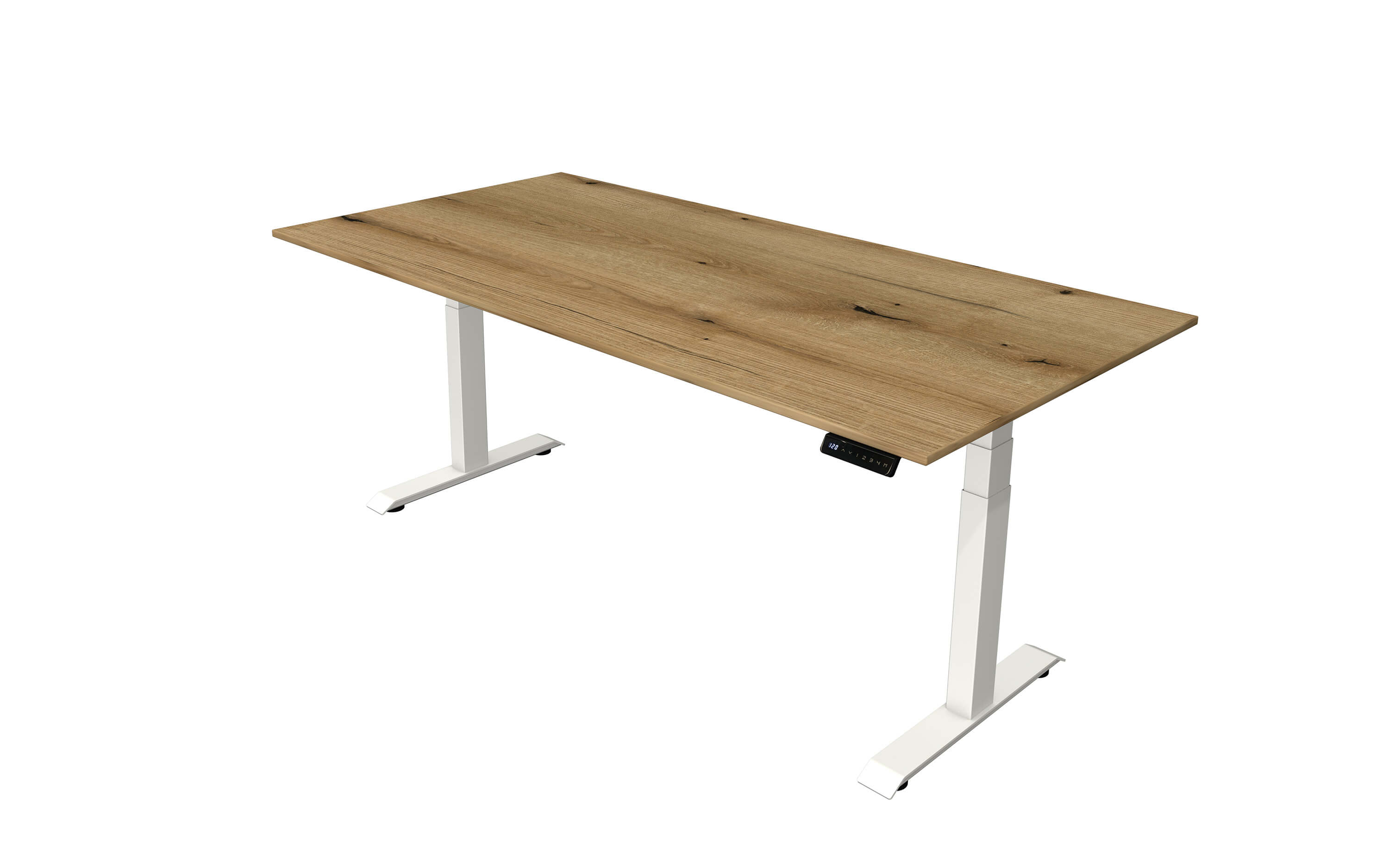 Höhenverstellbarer Schreibtisch Kerkmann Move 4 200x100 mit Tischplatte in Eiche und Tischgestell in weiß