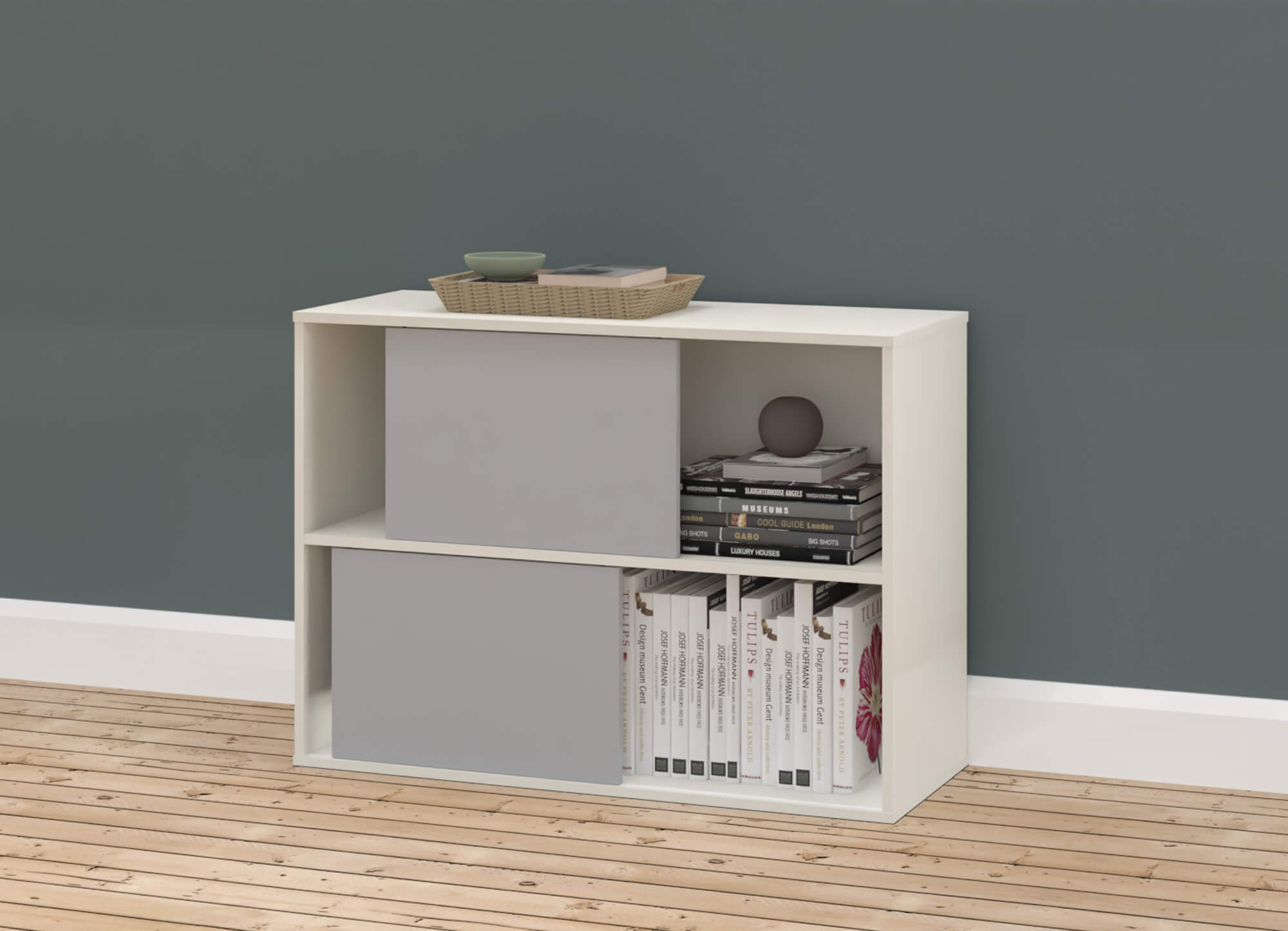 Schieberegal fresh, 2 OH, weiß/ dunkelgrau