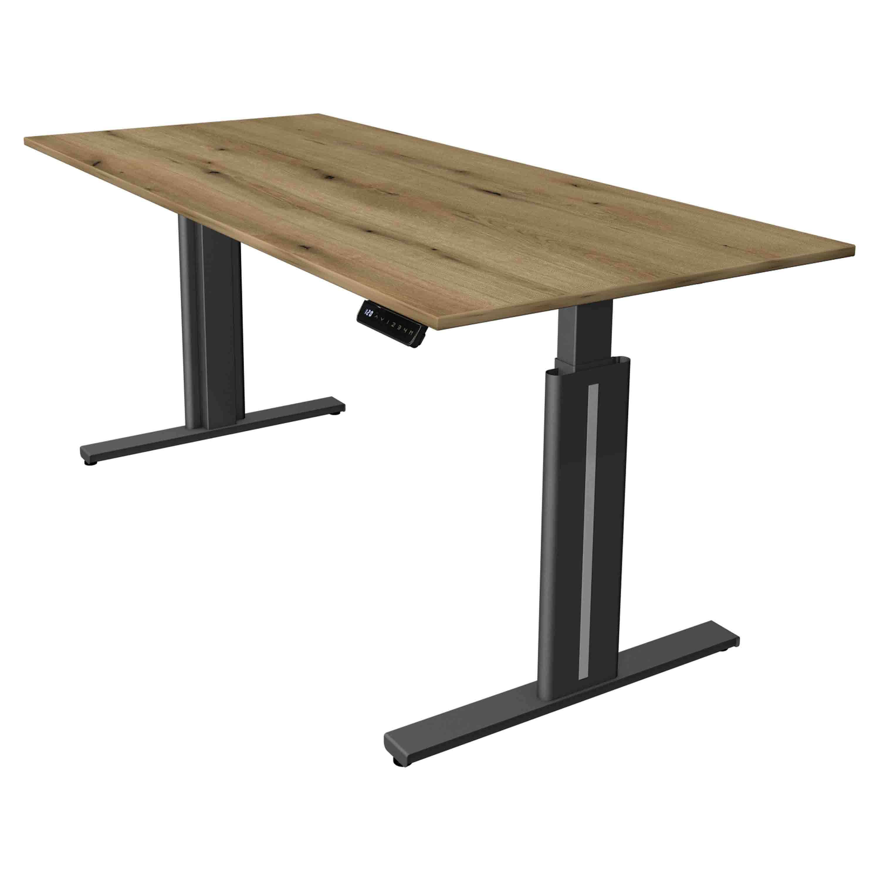 Kerkmann Höhenverstellbarer Schreibtisch Move 3 Elegant 180x80 mit Tischplatte in Eiche und softschwarzen Tischgestell