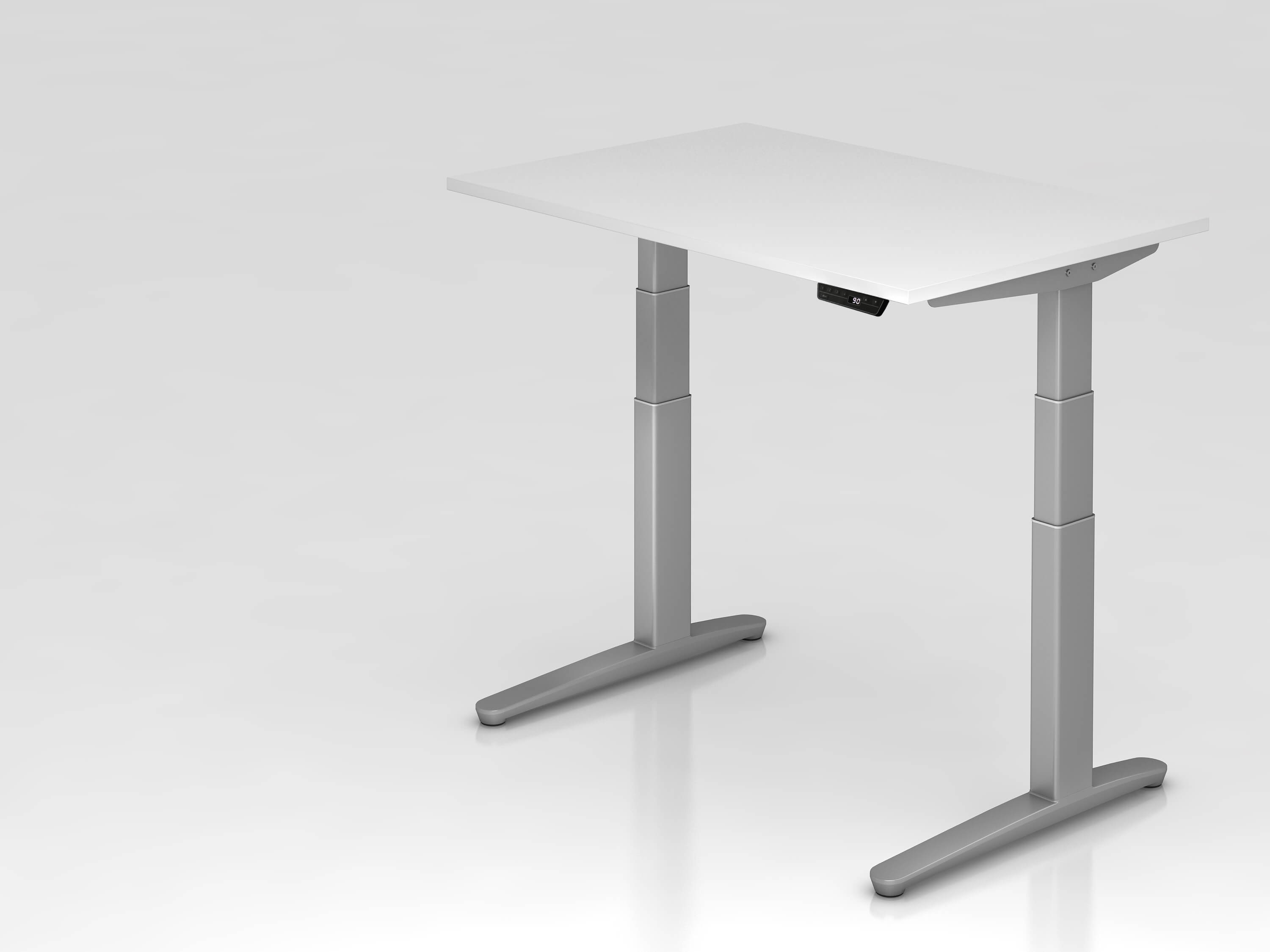Höhenverstellbarer Schreibtisch Hammerbacher XBHM Design 120x80 mit Tischplatte in weiß und Tischgestell in silber