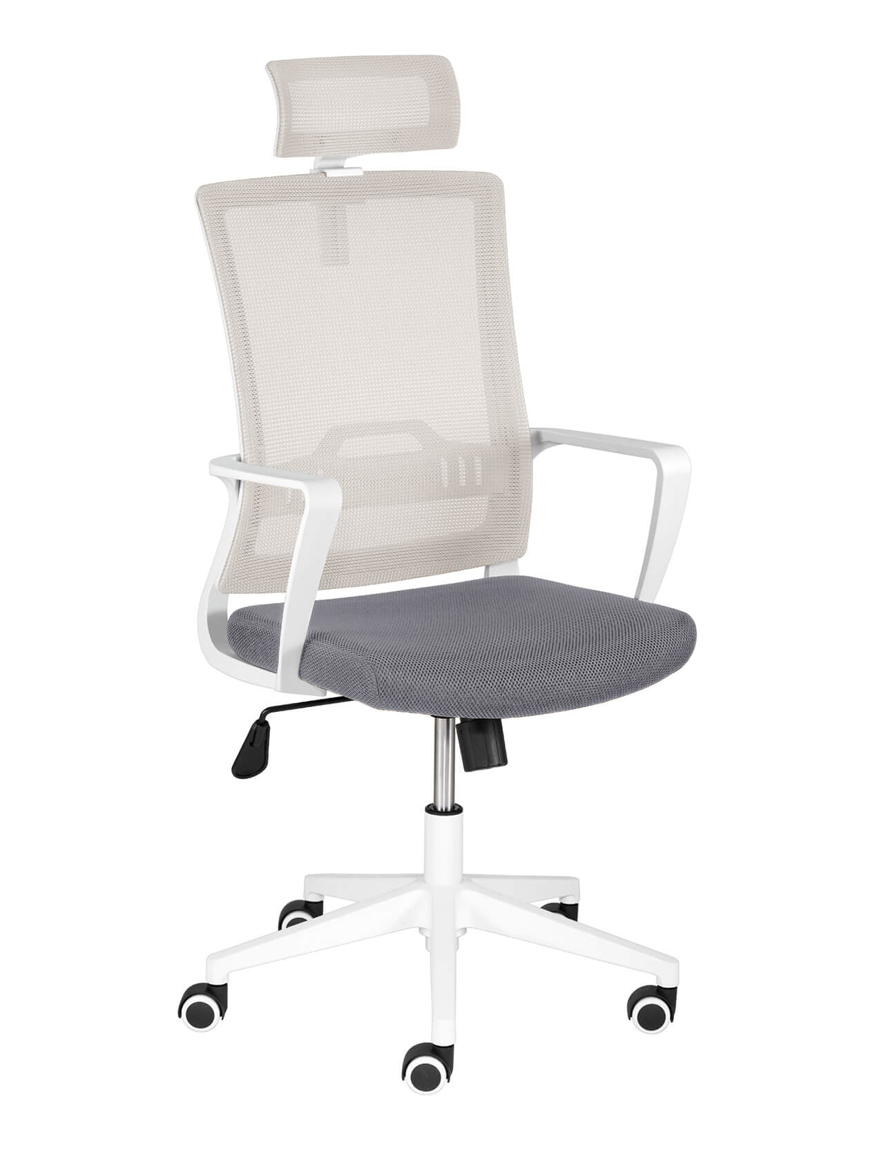 Drehstuhl mit Kopfstütze, grau