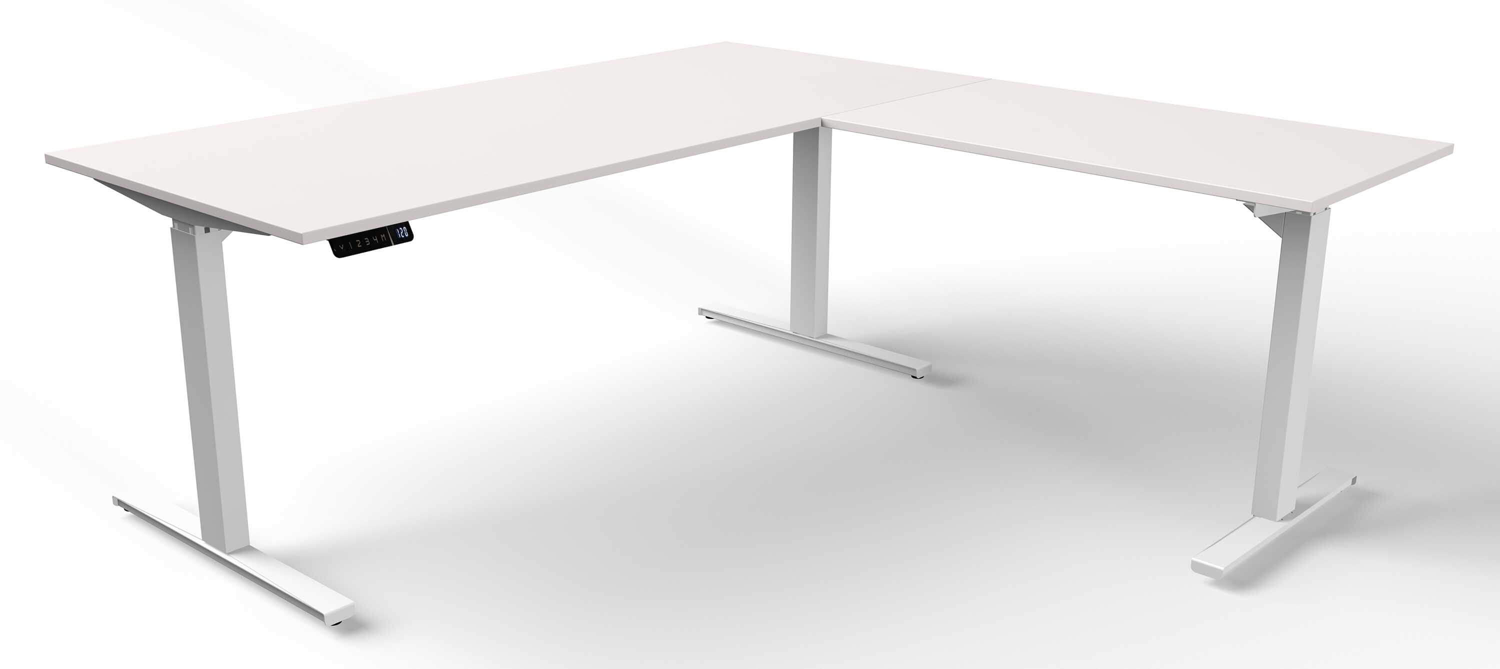 Höhenverstellbarer Eckschreibtisch Move 3 180x180 mit Tischplatte in weiß und Schreibtischgestell in weiß