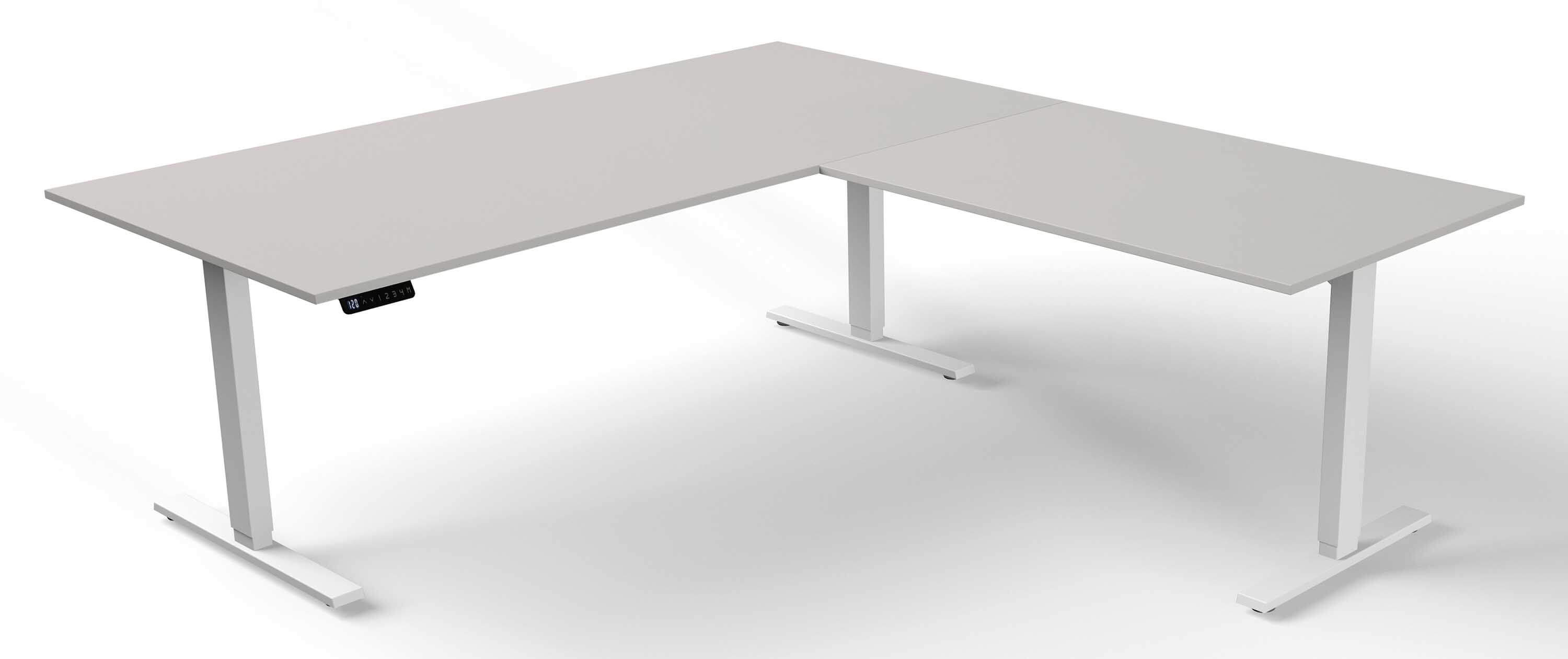 Höhenverstellbarer Eckschreibtisch Move 3 200x220 mit Tischplatte in hellgrau und Schreibtischgestell in weiß