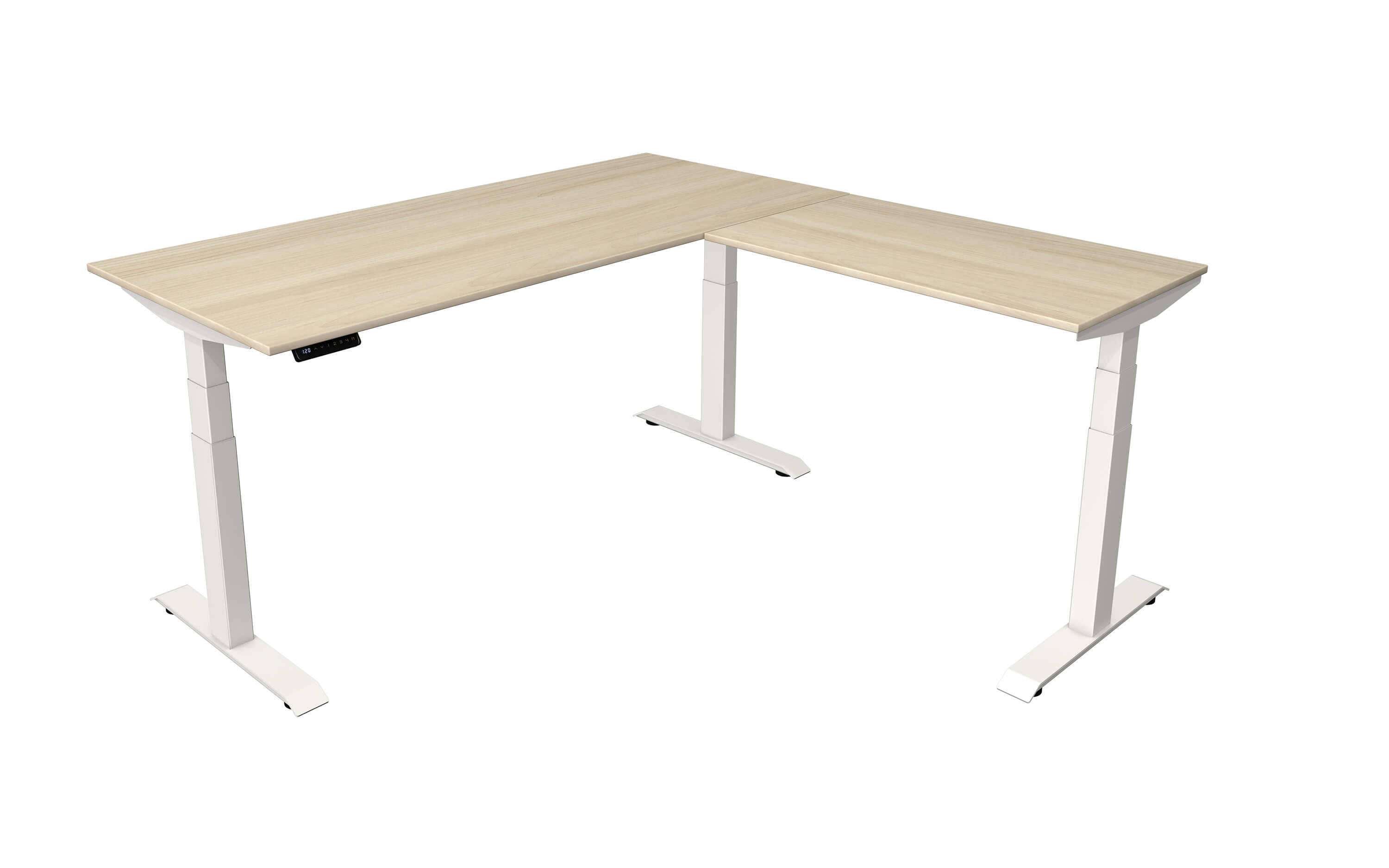 Höhenverstellbarer Eckschreibtisch Kerkmann Move 4 180x180 mit Tischplatte in weiß und Tischgestell in silber