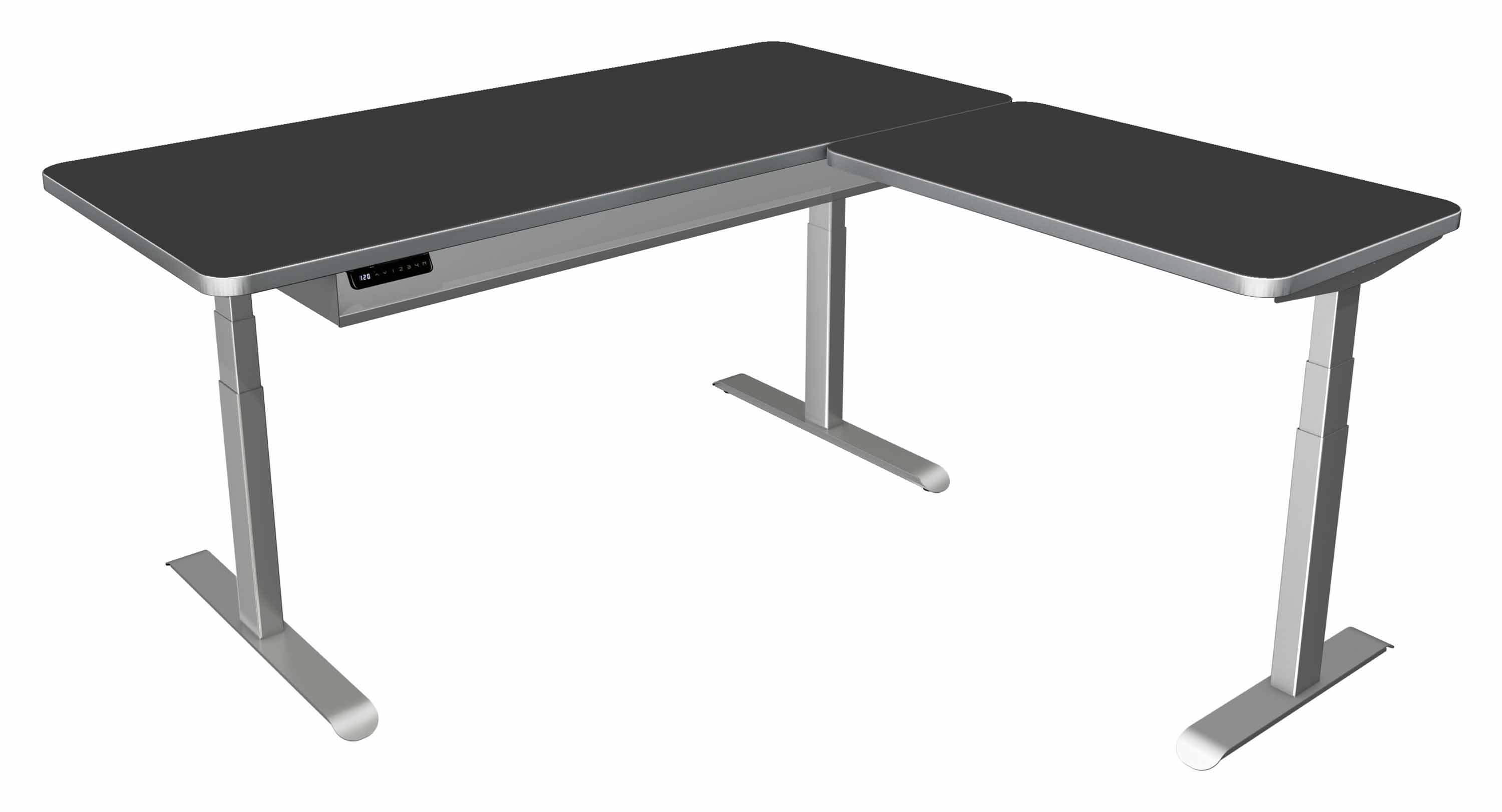 Höhenverstellbarer Schreibtisch Move 4 Premium 180x180 mit Tischplatte in softschwarz und Schreibtischgestell in silber