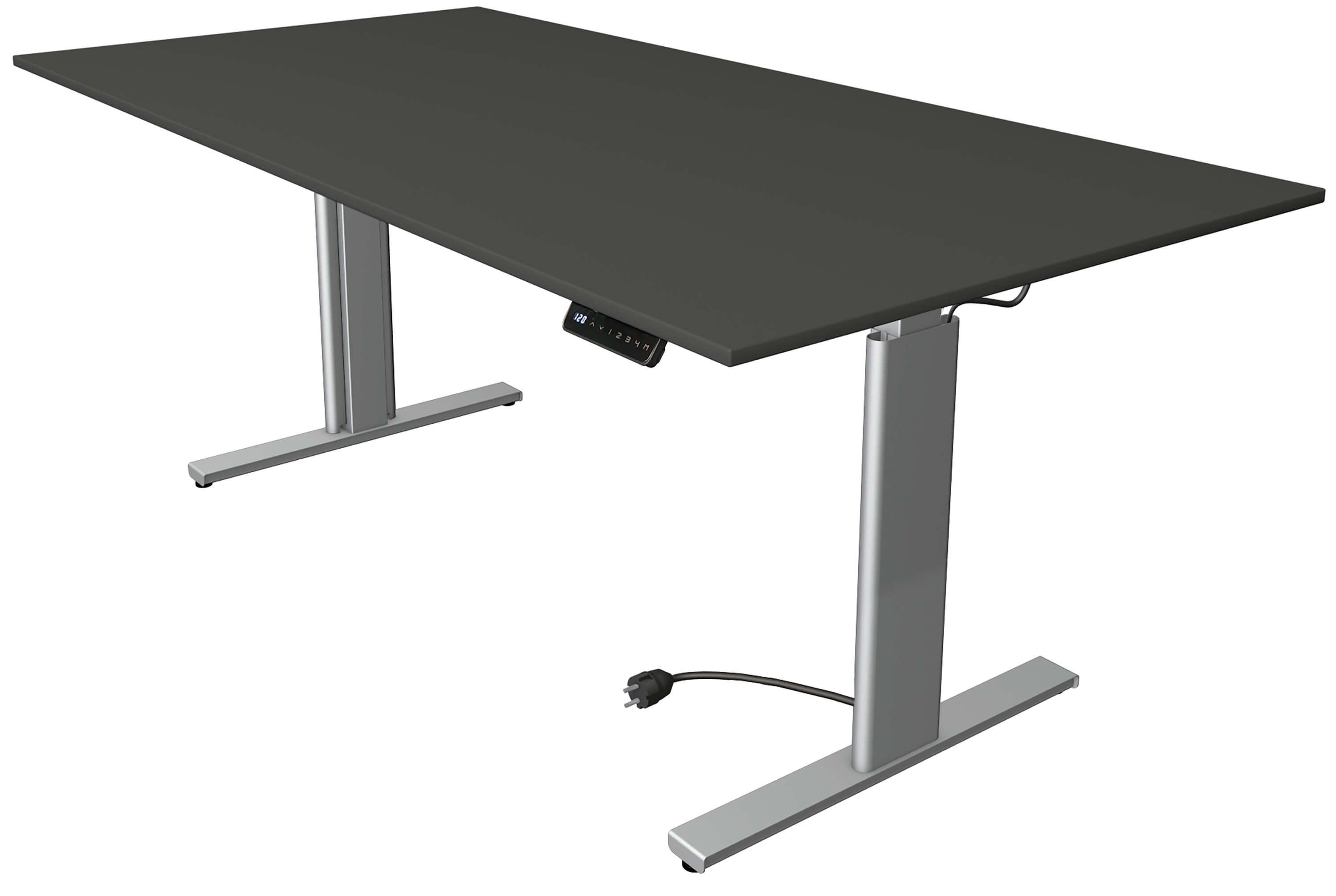 Kerkmann Höhenverstellbarer Schreibtisch Move 3 Silber 200x100 mit Tischplatte in softschwarz und silberfarbenen Tischgestell