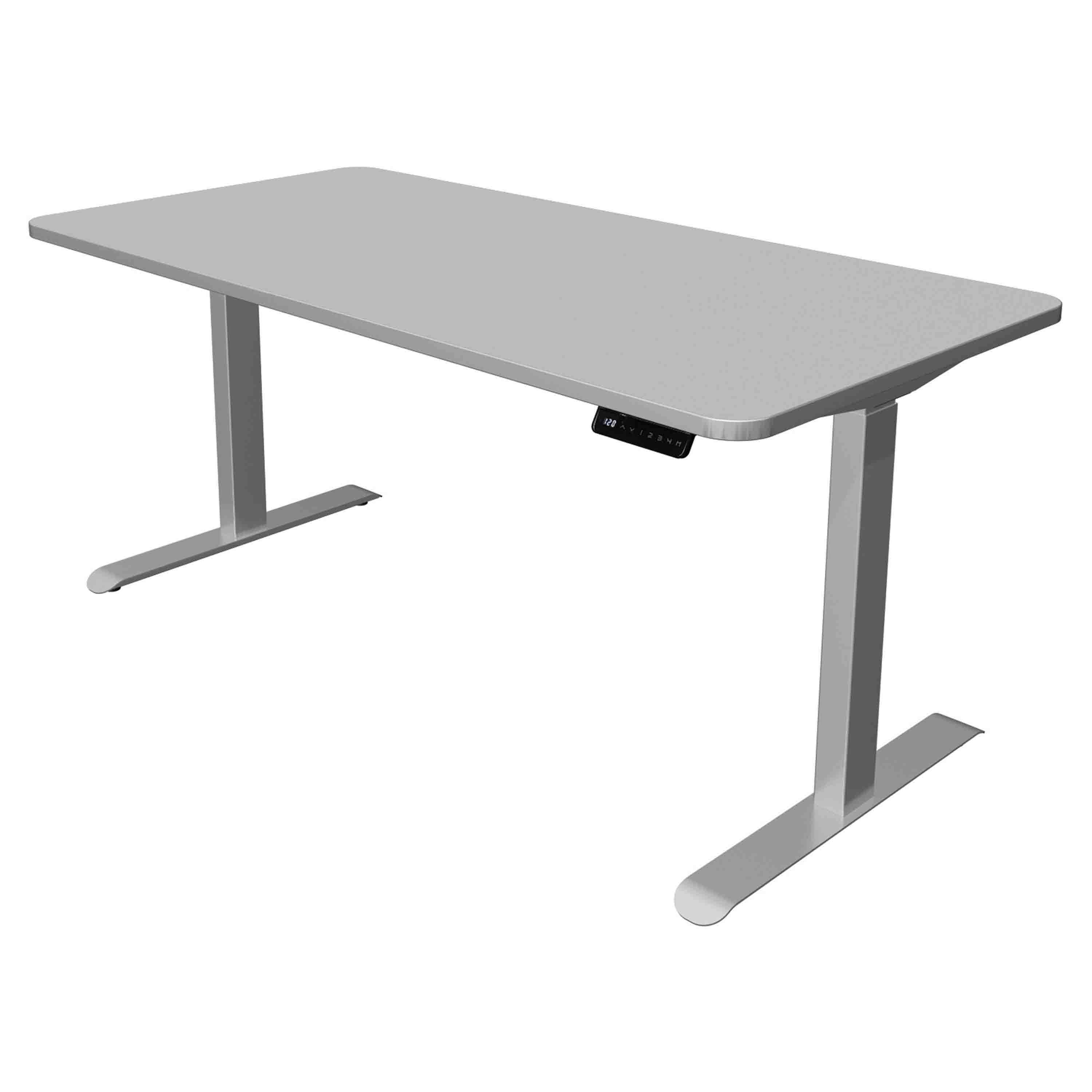Höhenverstellbarer Schreibtisch Move 3 Premium 160x80 160x80 mit hellgrauer Tischplatte mit silberfarbenen Schreibtischgestell