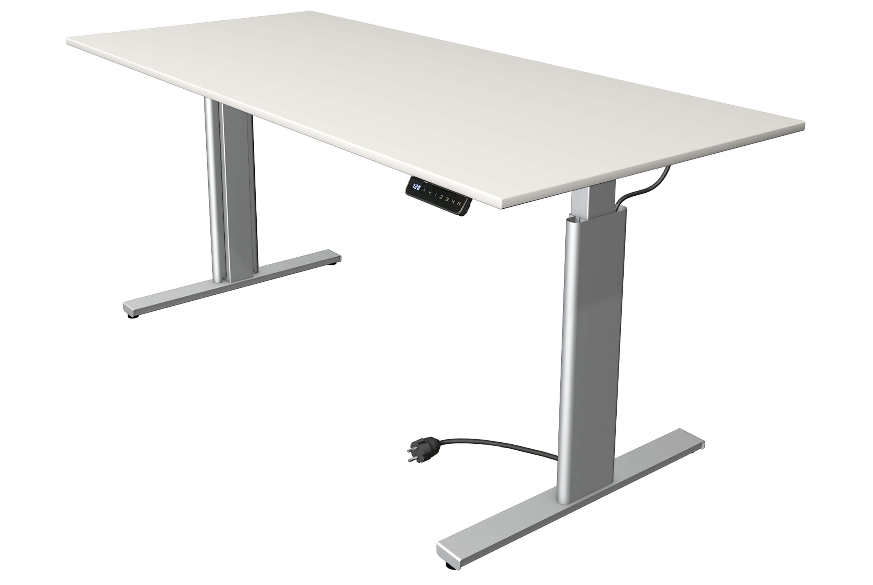 Kerkmann Höhenverstellbarer Schreibtisch Move 3 Silber 180x80 mit Tischplatte in weiß und silberfarbenen Tischgestell