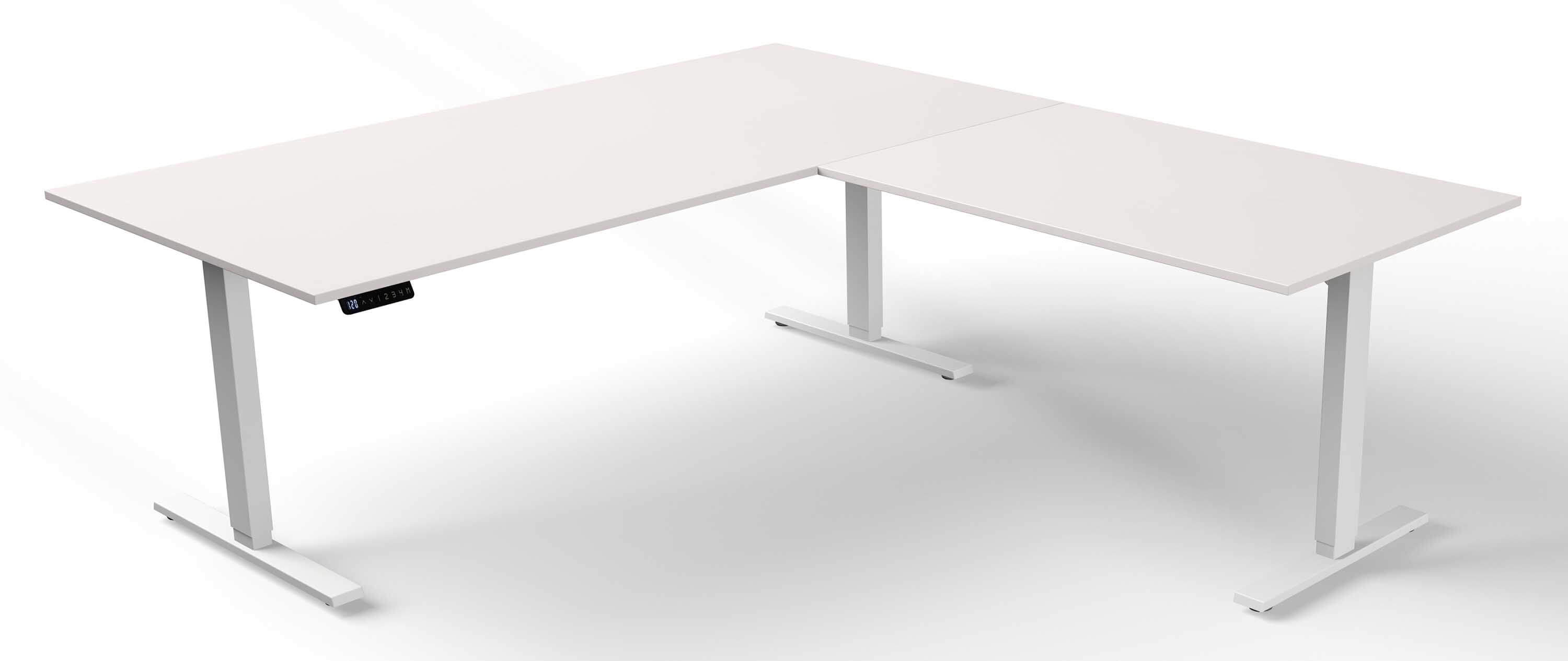 Höhenverstellbarer Eckschreibtisch Move 3 200x220 mit Tischplatte in weiß und Schreibtischgestell in weiß