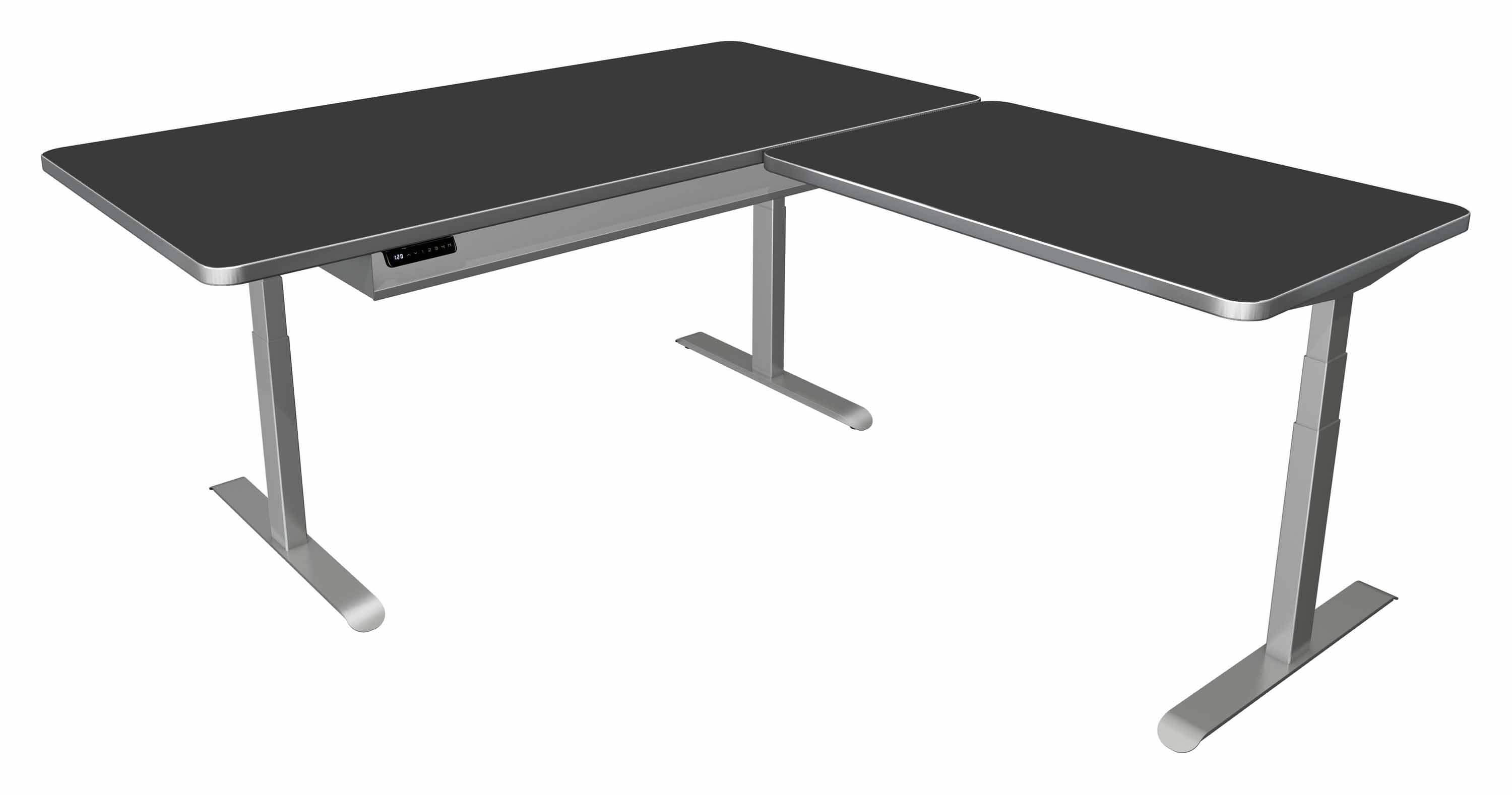 Höhenverstellbarer Schreibtisch Move 4 Premium 200x220 mit Tischplatte in softschwarz und Schreibtischgestell in silber