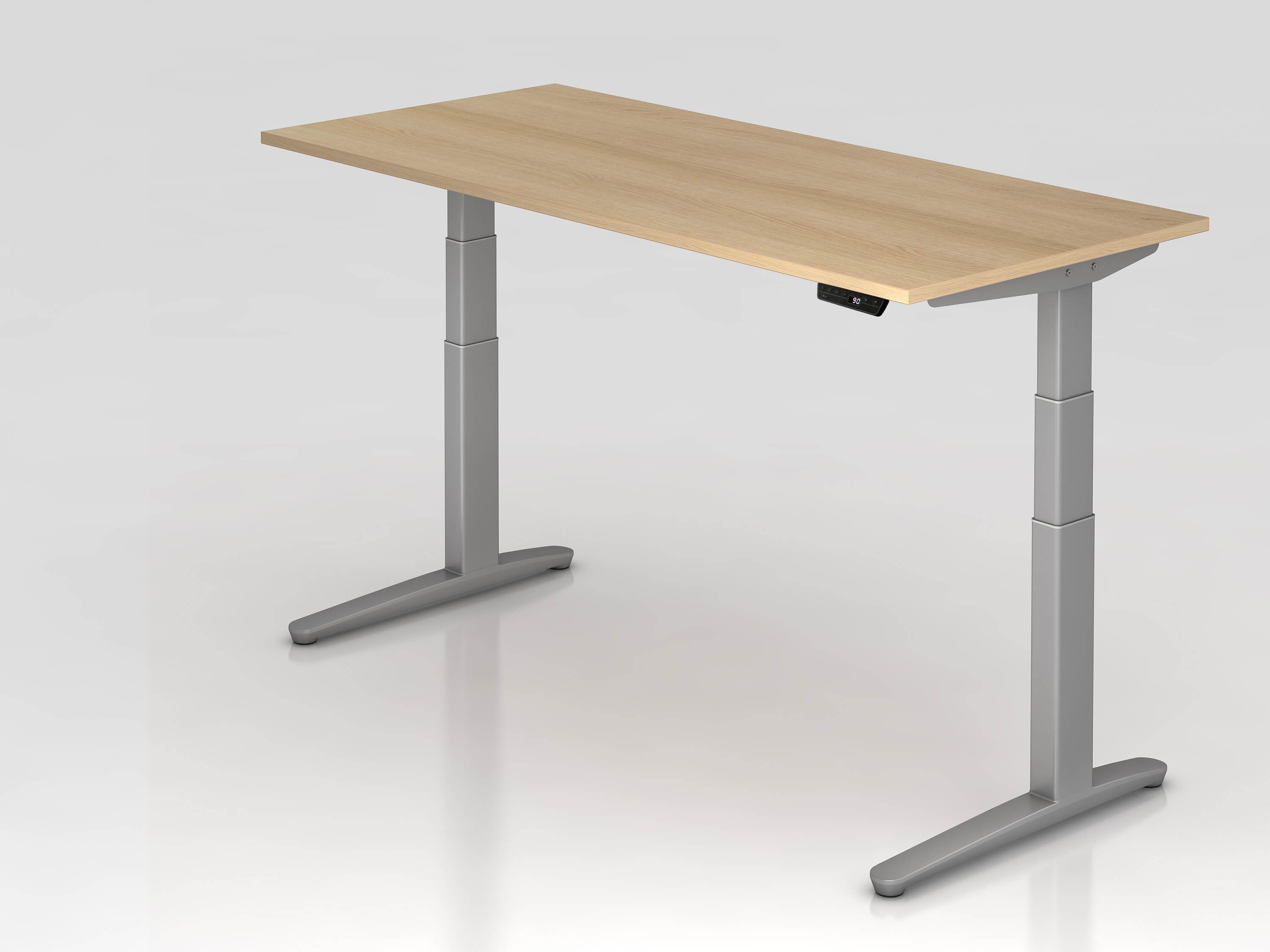 Höhenverstellbarer Schreibtisch Hammerbacher XBHM Design 180x80 mit Tischplatte in eiche und Tischgestell in silber