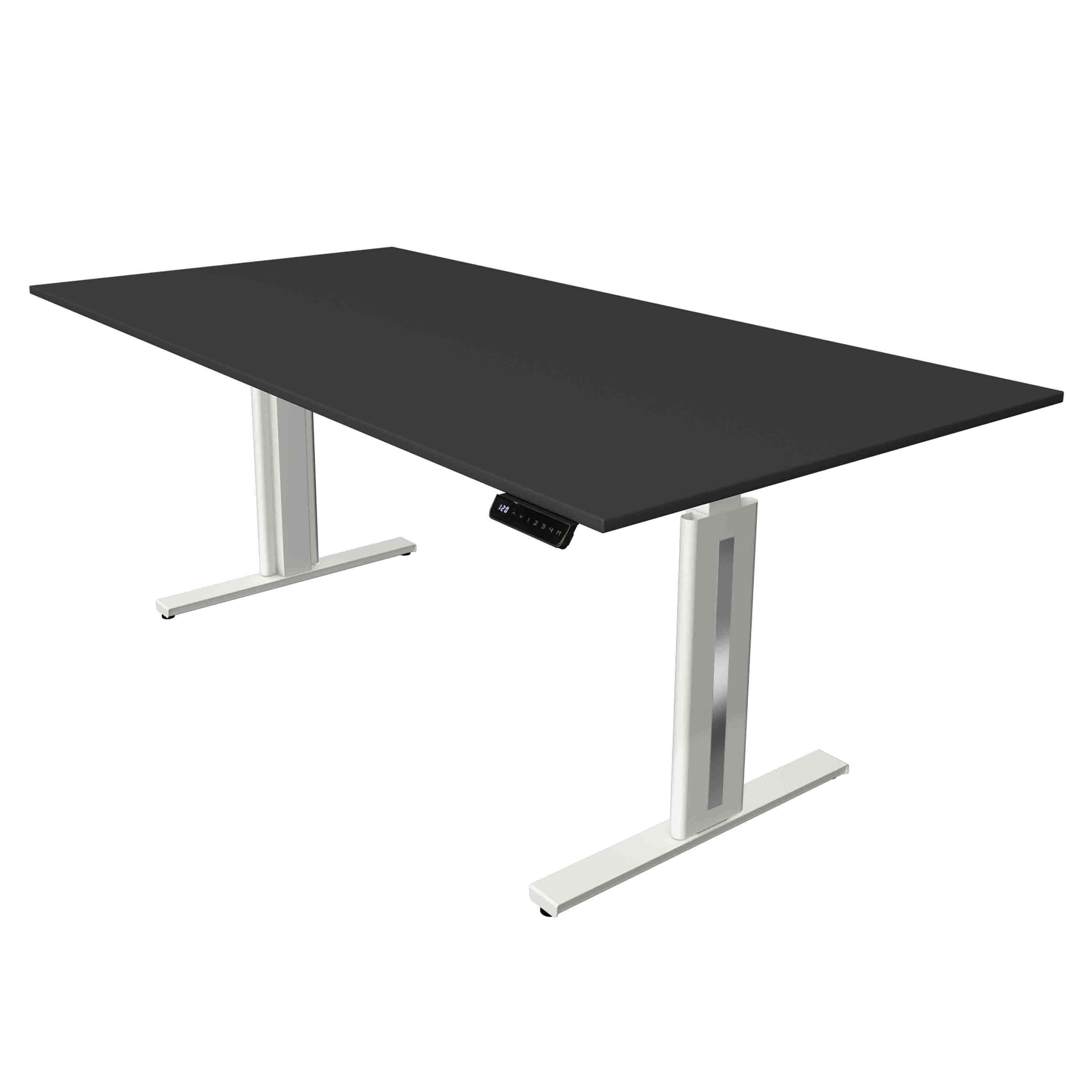 Kerkmann Höhenverstellbarer Schreibtisch Move 3 Fresh 200x100 mit Tischplatte in softschwarz und weißen Tischgestell
