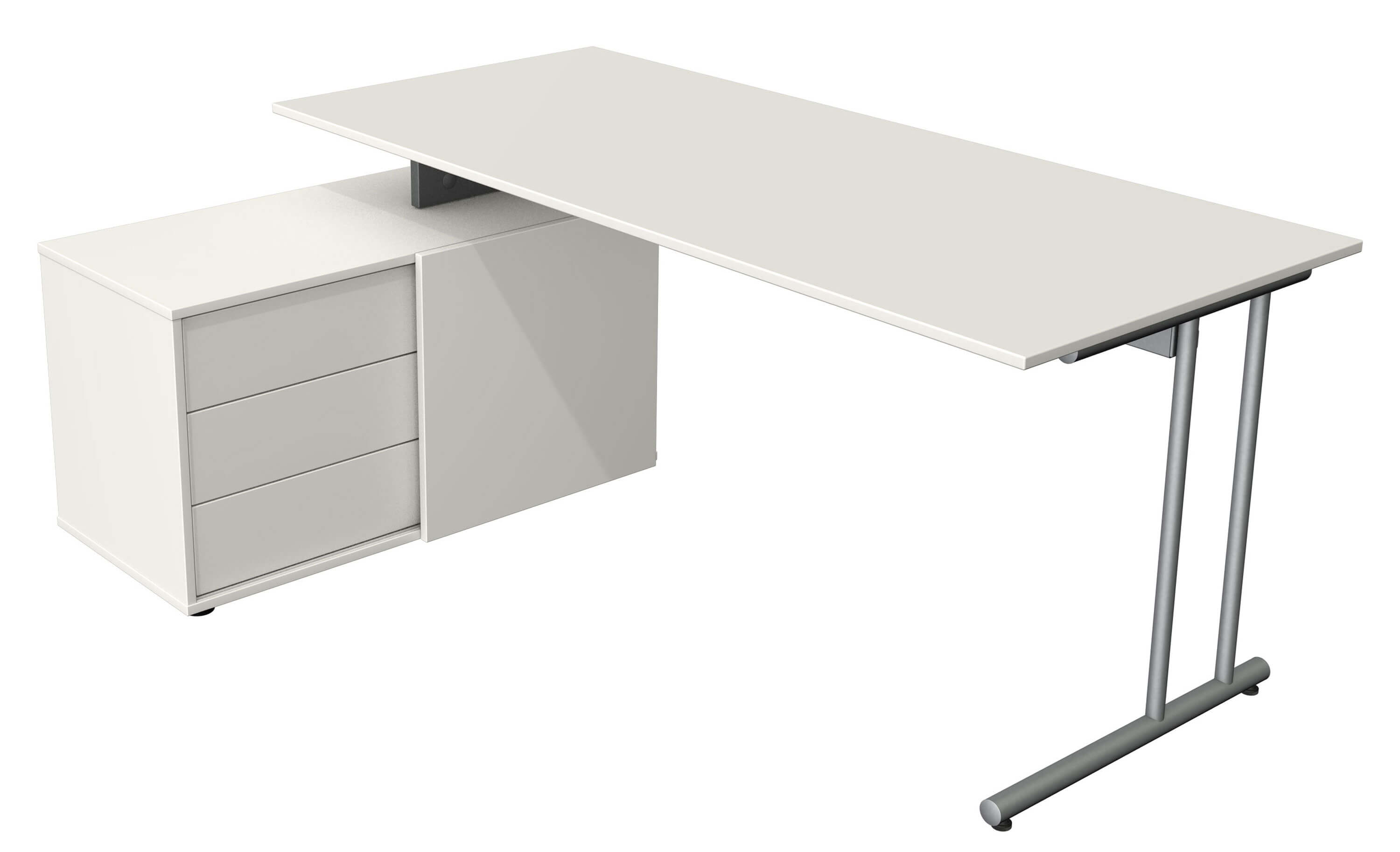 Komplettarbeitsplatz start-up mit Dekor in weiß und Tischgestell in silber von Kerkmann