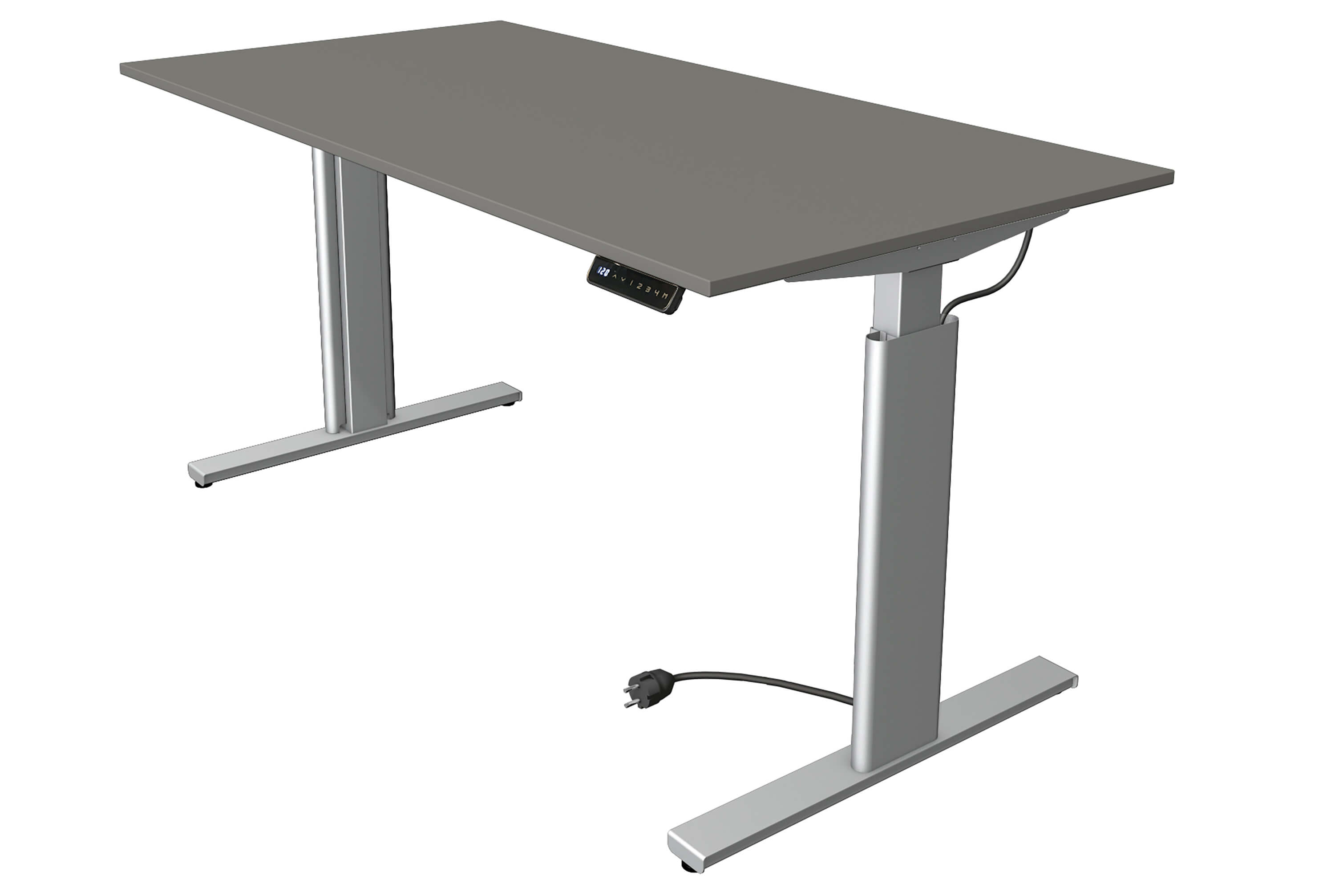 Kerkmann Höhenverstellbarer Schreibtisch Move 3 Silber 160x80 mit Tischplatte in dunkelgrau und silberfarbenen Tischgestell