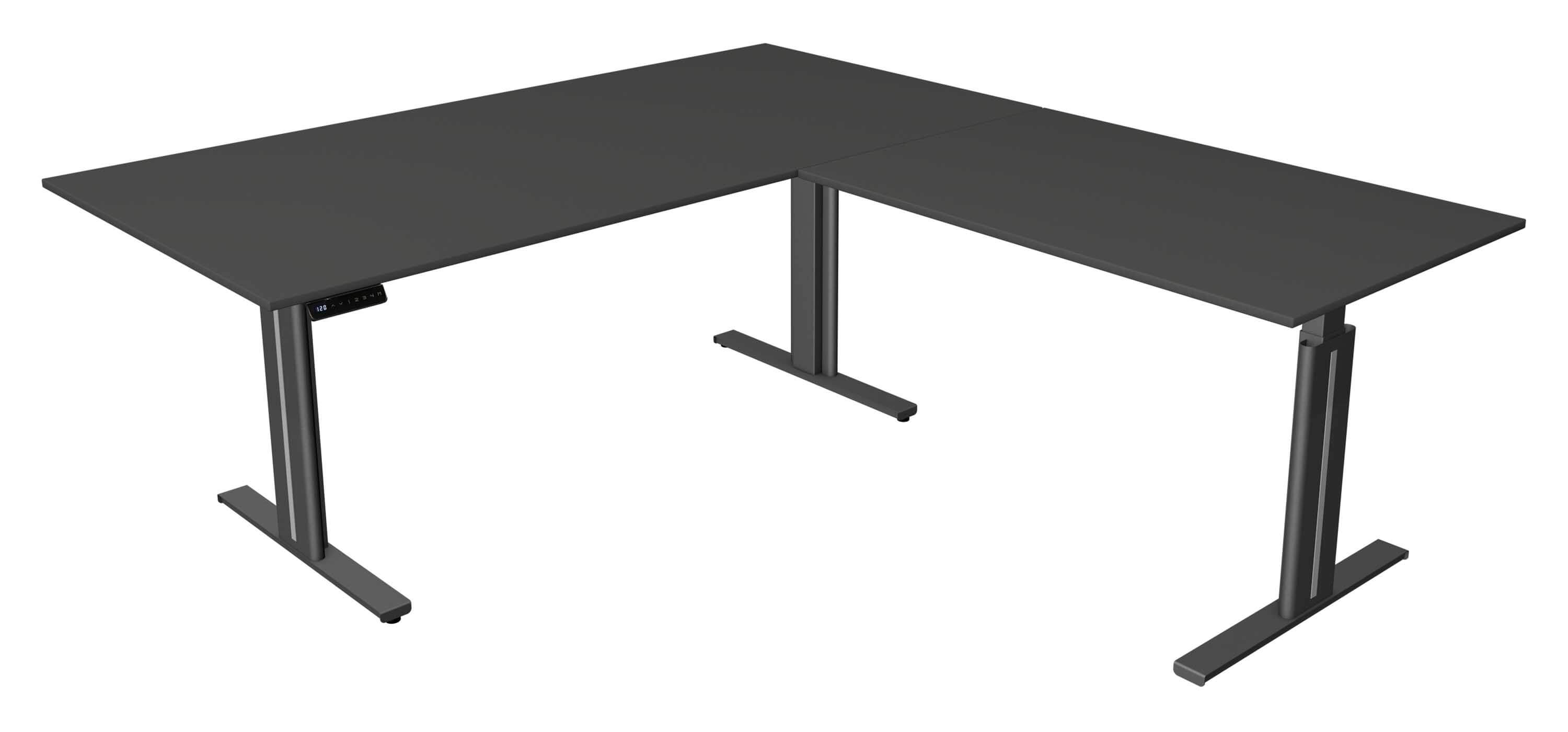Kerkmann Höhenverstellbarer Eckschreibtisch Move 3 Elegant 200x220 mit Tischplatte in softschwarz und softschwarzen Tischgestell