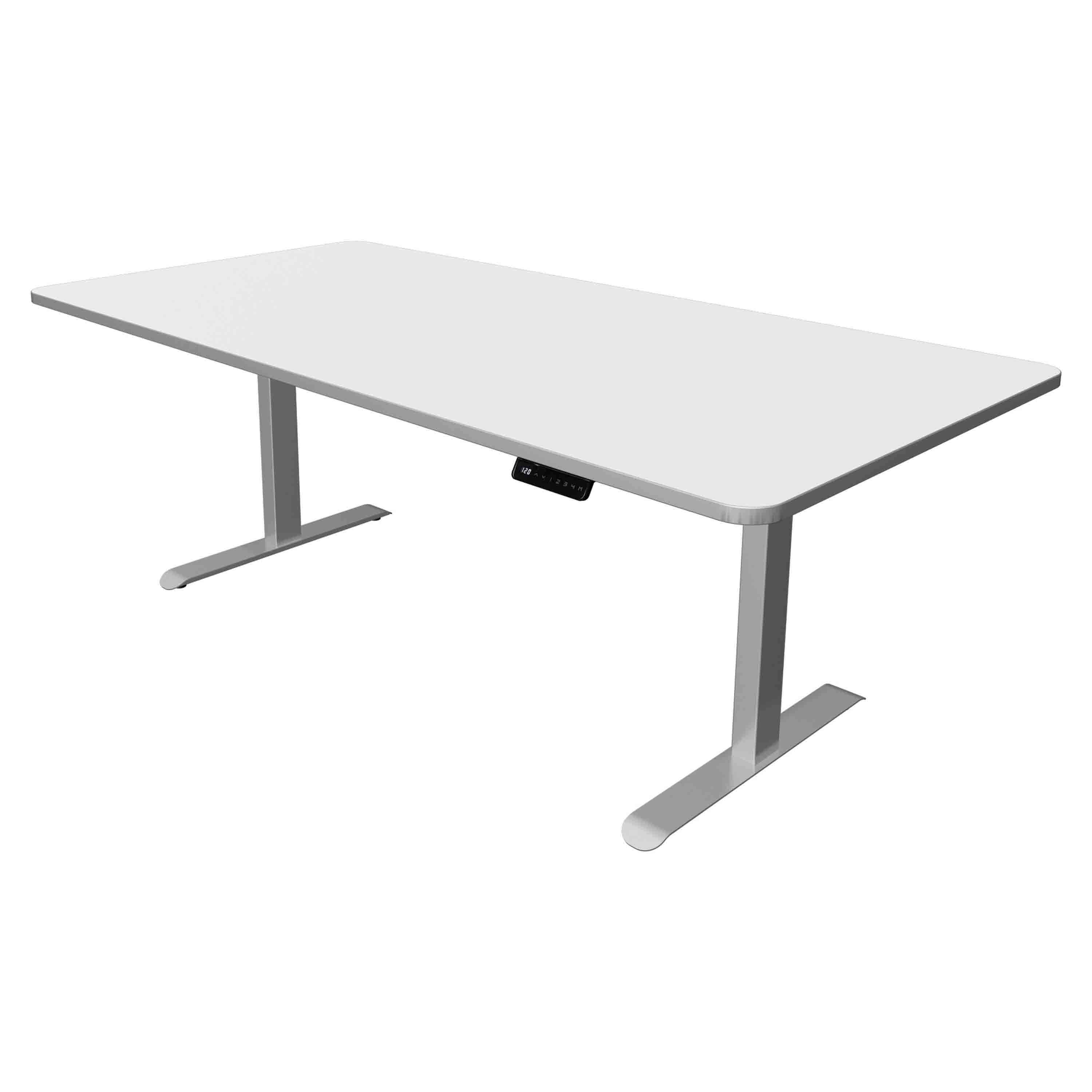 Höhenverstellbarer Schreibtisch Move 3 Premium 200x100 200x100 mit weißer Tischplatte mit silberfarbenen Schreibtischgestell