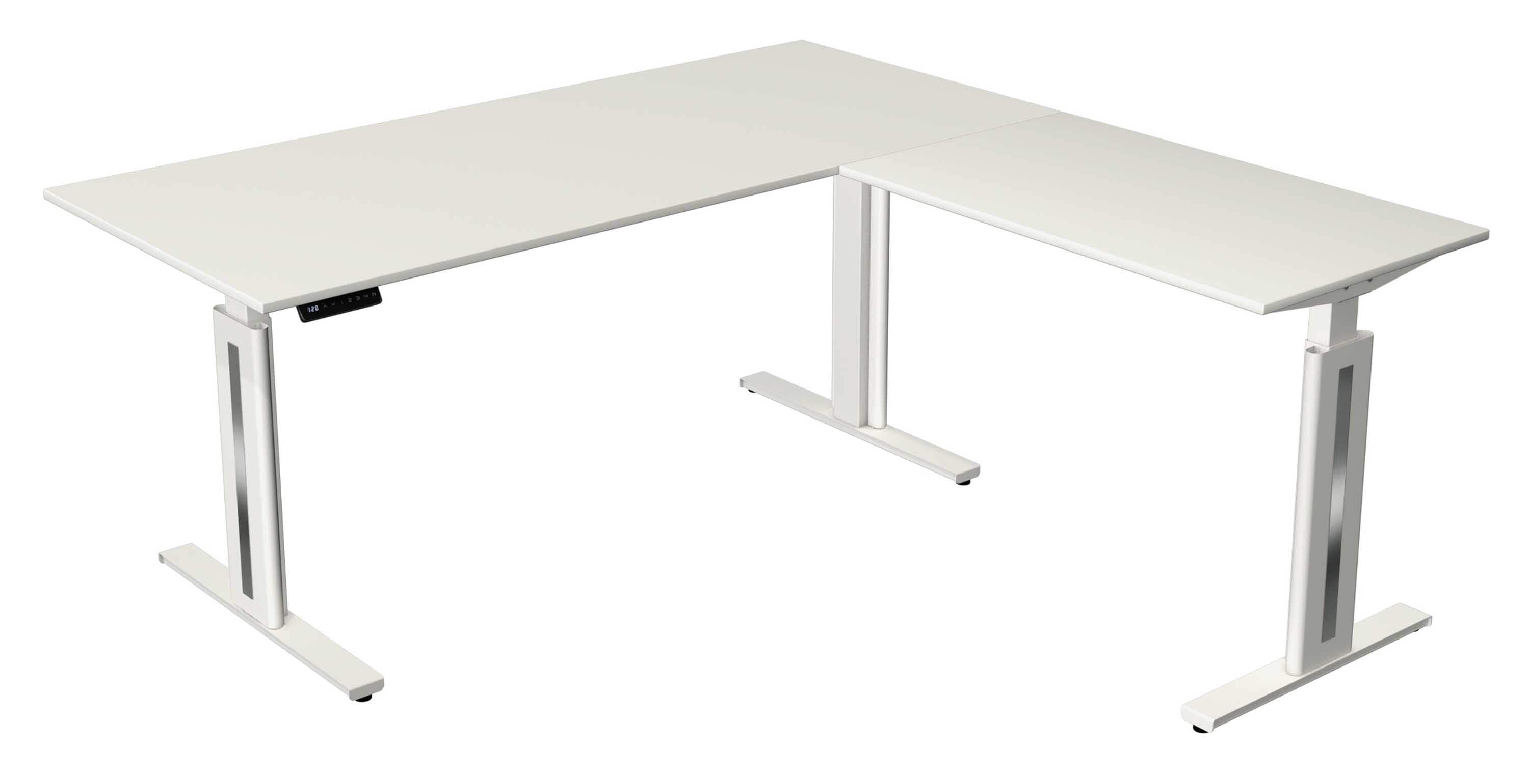 Kerkmann Höhenverstellbarer Eckschreibtisch Move 3 Fresh 180x180 mit Tischplatte in weiß und weißen Tischgestell