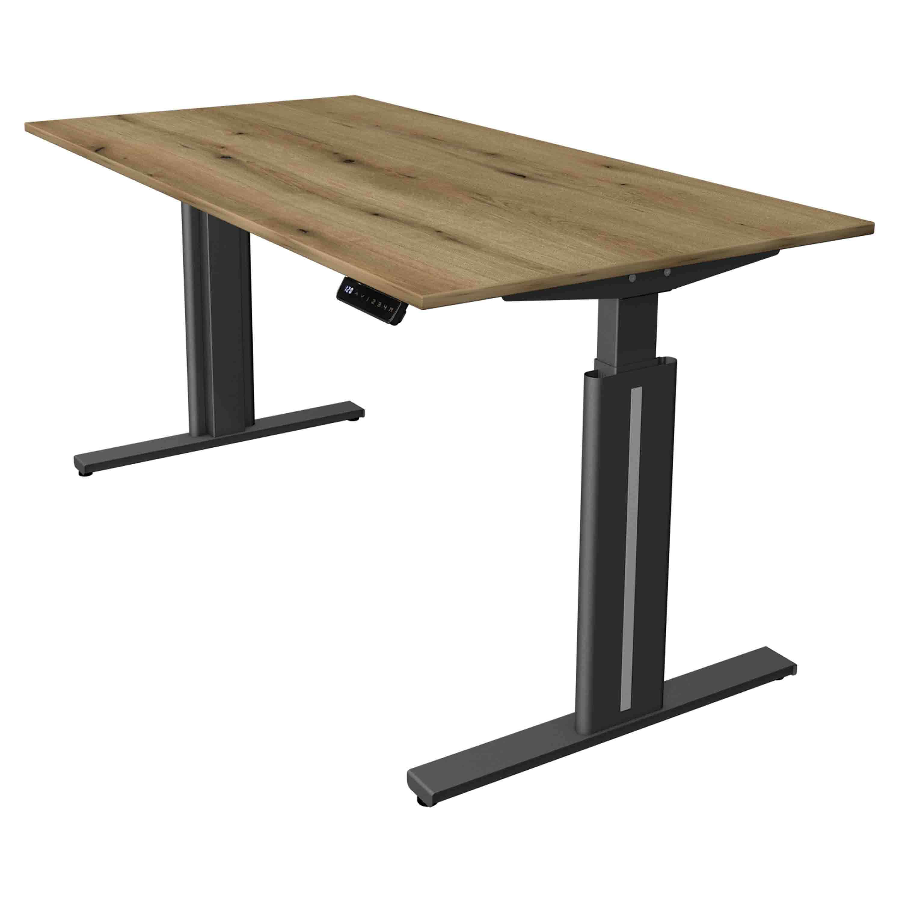 Kerkmann Höhenverstellbarer Schreibtisch Move 3 Elegant 160x80 mit Tischplatte in Eiche und softschwarzen Tischgestell