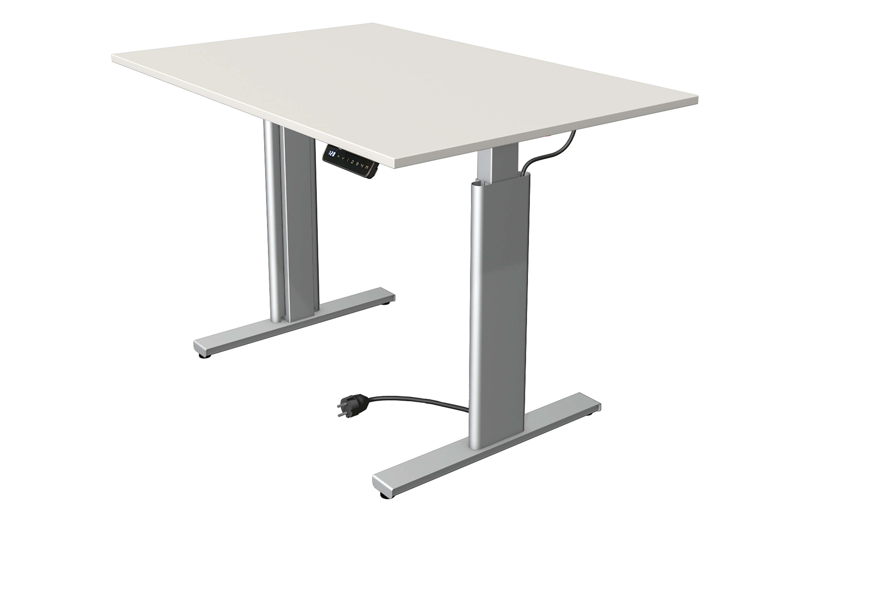 Kerkmann Höhenverstellbarer Schreibtisch Move 3 Silber 120x80 mit Tischplatte in weiß und silberfarbenen Tischgestell