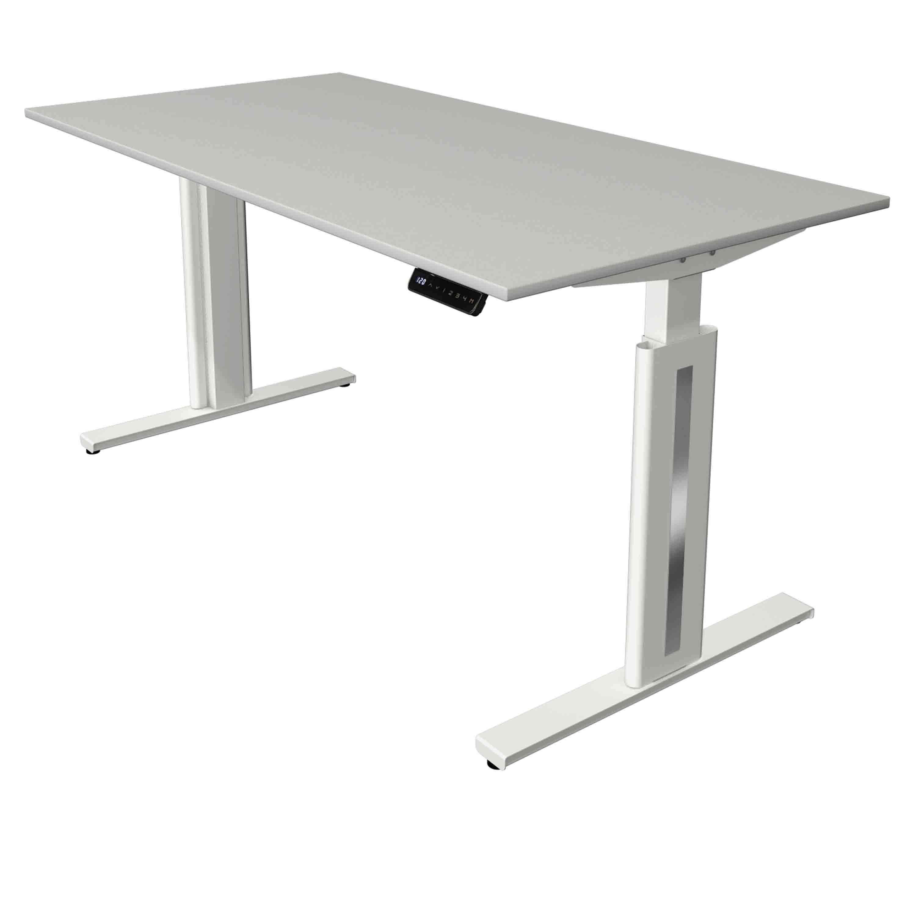 Kerkmann Höhenverstellbarer Schreibtisch Move 3 Fresh 160x80 mit Tischplatte in hellgrau und weißen Tischgestell