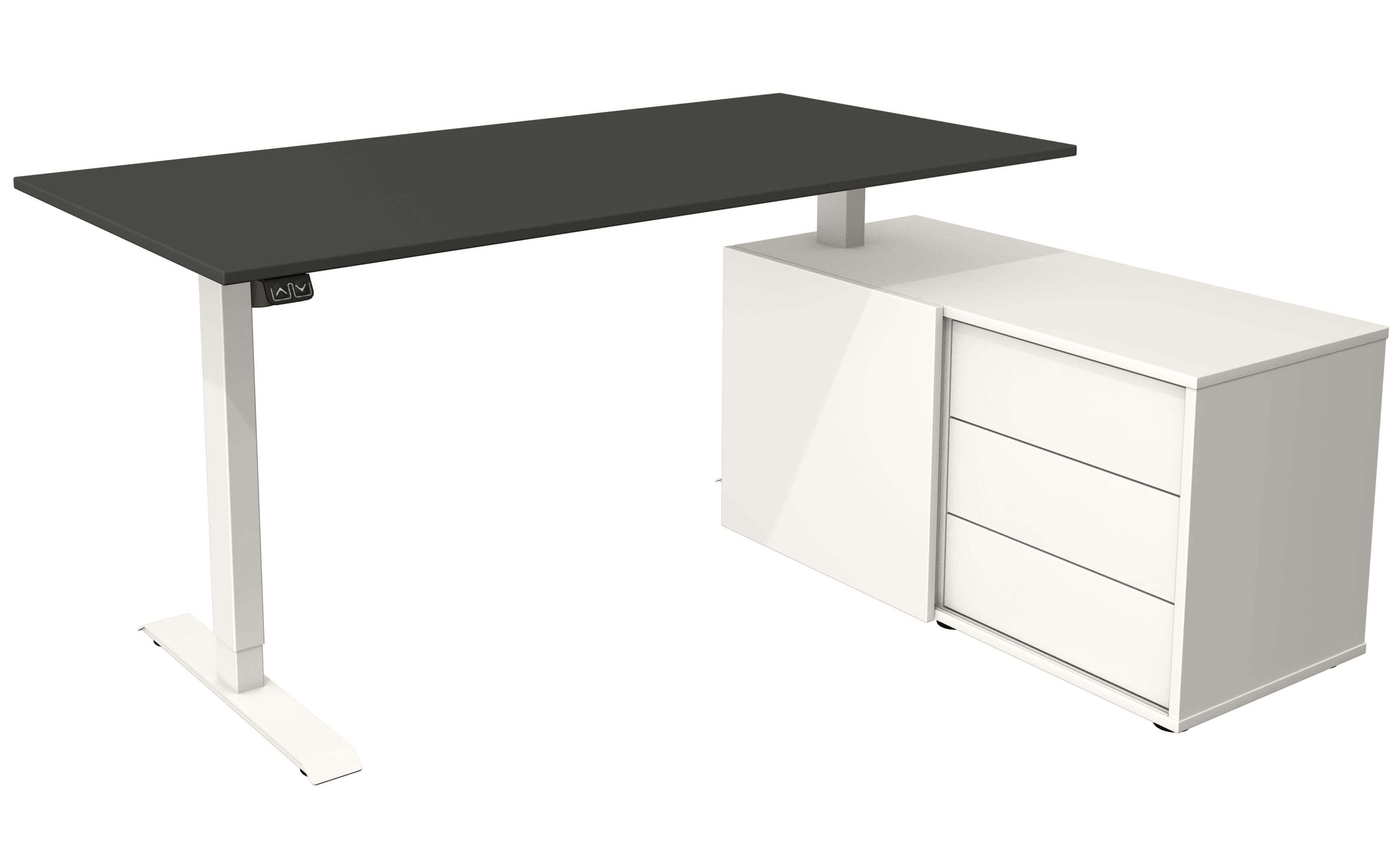 Komplettarbeitsplatz höhenverstellbar Move 1 160x80 mit Dekor in softschwarz und Tischgestell in weiß von Kerkmann