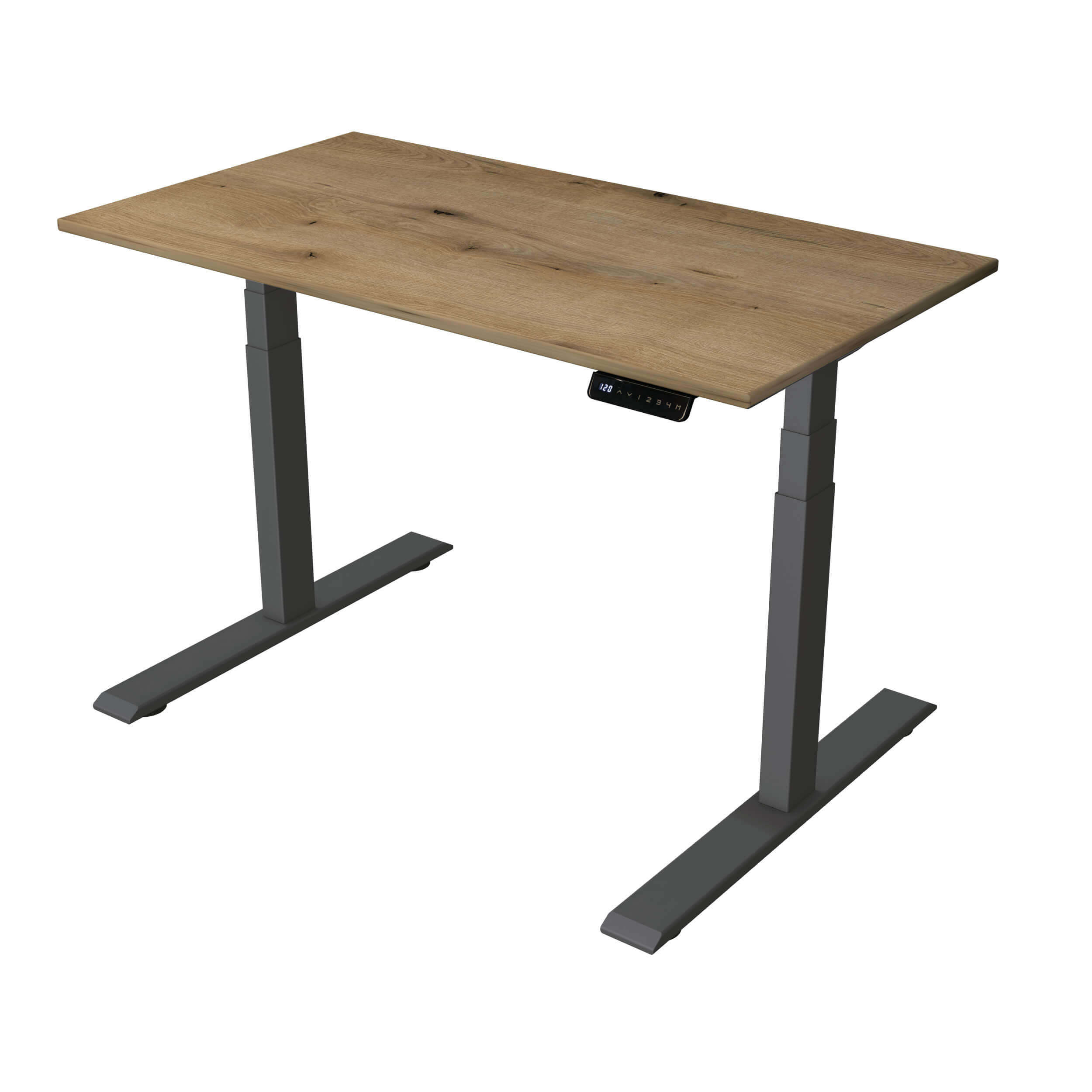 Höhenverstellbarer Schreibtisch Home ergo 120x65 mit Dekor in Eiche und Tischgestell in softschwarz von Kerkmann